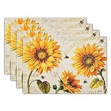 Giwawa Sunflower Bee Placemat Set of 4 for Dining Table Summer Yellow Flower Vintage Rustic Floral H