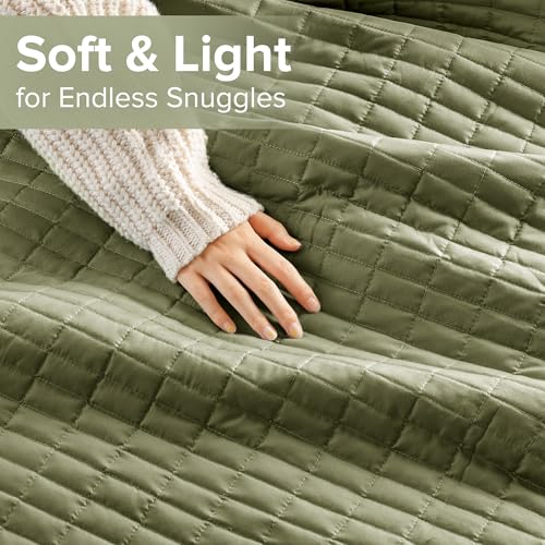 Comfort Spaces Twin Quilt Set Modern Reversible Plaid Coverlet Twin Bedding Set Cozy Quilted Winter Layer, All Season Lightweight Soft Twin Size Quilt, Kienna, Twin/Twin XL Olive Green 2 Piece