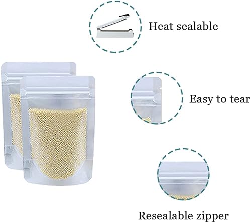 Miniatura 2 de 100 bolsas resellables de 4.7 x 7.9 pulgadas, con cierre de cremallera transparente mate, bolsas de sellado térmico con muesca de desgarro para