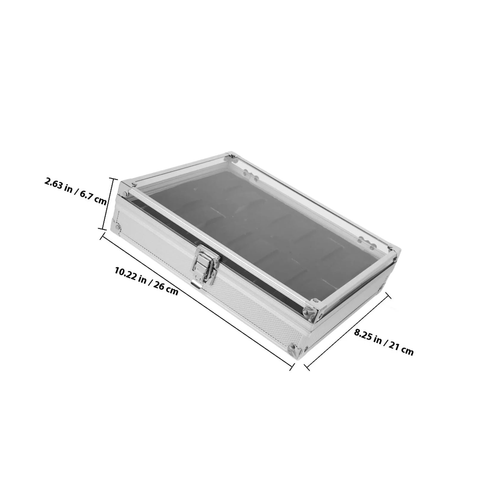 Scatola per orologi in alluminio Scatola porta orologi in lega di alluminio | Vetrina for gioielli con coperchio trasparente a 12 scomparti, interno in pelle scamosciata di schiuma