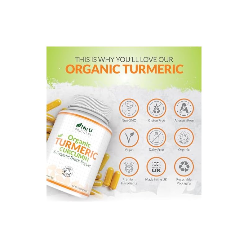 Organic Turmeric and Black Pepper Capsules 600mg - 365 Vegan Capsules 1 Year Supply - Soil Association Certified - High Strength Tumeric Curcumin Supplement - Made in The UK - Image 8