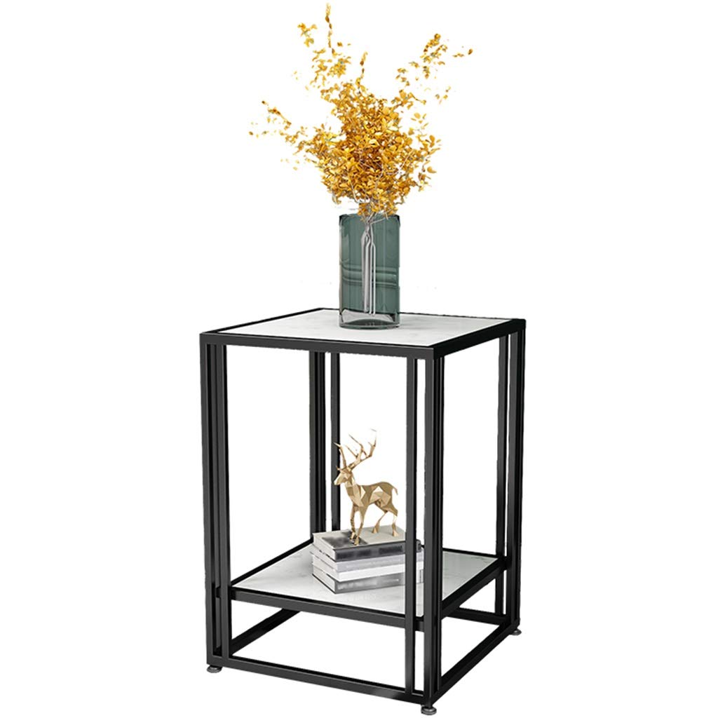 ZYCSKTLSide Table Snack Side End Table,Marble Side Table in The Living Room, Light Luxury Sofa Double-Layer Coffee Table, Multifunctional Square Corner Table (Color : Black, Size : 353556cm)