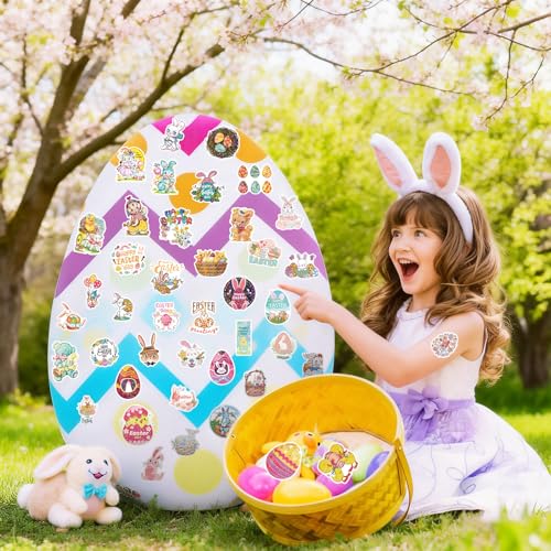Image of Holographic Easter Stickers for Kids, 100PCS Egg Bunny Stickers for Kids -Easter Egg Stuffers - Vinyl EasterEgg Games Crafts Activities Party Favors Basket Stuffers - Kids Gifts for Boys Girls