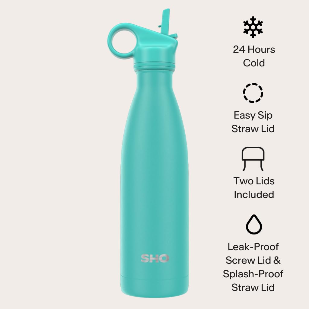 SHO Edelstahl-Sportflasche – 660 Ml, Auslaufsicher, Hält 12h Heiß & 24h Kalt, BPA-frei