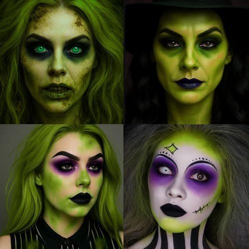 Image of BADCOLOR 3PCS White Ogre Green Purple Face Body Paint Stick Makeup for Beetle-juice / Frankenstein SFX Cosplay & Dress Up, Full-Coverage Halloween Facepaint Makeup Kit