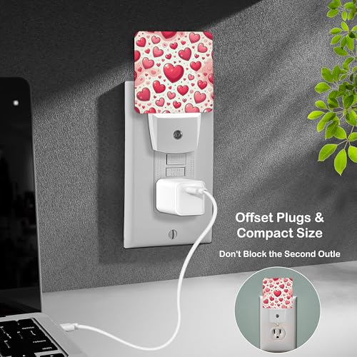 Image of LED Night Light Lamp with Smart Sensor Dusk to Dawn Sensor,Red Love Heart Cute Romantic Pink Hearts Valentine's Day Holiday Night Light Daylight White,0.5W Plug-into Wall for Adults,Bedroom