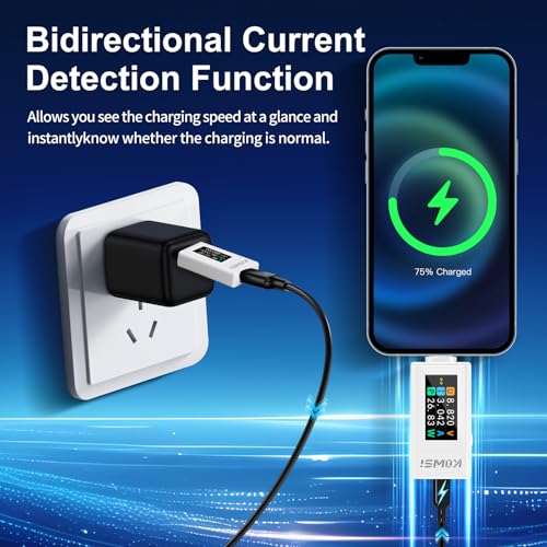 Image of USB C Tester Power Meter, 4-30V 0-12A Type-C Tester Digital Multimeter, Voltage and Current Tester Meter Voltmeter, Power Bank Capacity USB Cable Charger Detector (KWS-1902L)