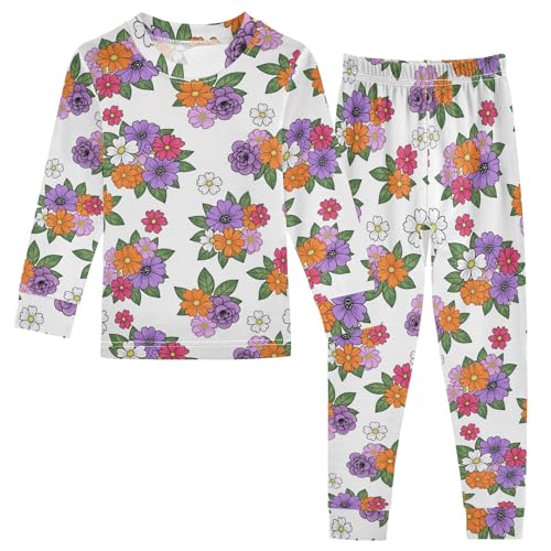 Pajama Sets Long Sleeve Floral Pattern Colorful Soft Comfy Sleepwear 2 Piece PJS 3-8T
