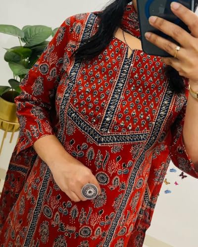 Image of krisjan|Women's Pure Cotton Printed with Handwork Kurta with Pants and Dupatta Set | Ethnic Set | Suit Set | Kurta Set | Wedding Suit Set