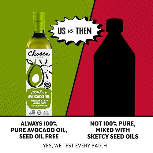 Image of Chosen Foods Avocado Oil, 27 Fl Oz Squeeze - All Purpose Cooking Oil made from 100% Pure Avocados - Non-GMO, Gluten-Free, Keto Friendly, Glyphosate Free - 800mL (Pack Of 2)