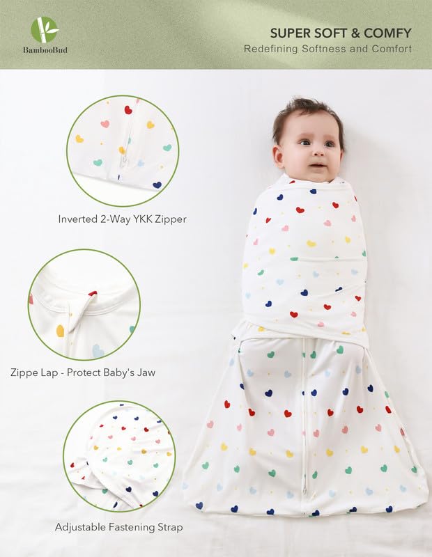 Image of Baby Wearable Blanket Sleeveless Unisex Sleeping Bag Swaddle Boy Girl Sleep Sack Viscose from Bamboo, Heart, 3-6Months