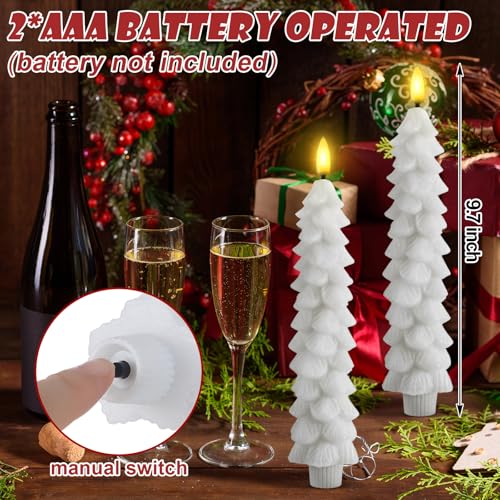 Image of Funtery 6 Pcs LED Christmas Tree Flameless Taper Candles Real Wax Battery Operated Candlestick Lights with 3D Flame and Remote Timer Window Fireplace(White,Christmas Tree)