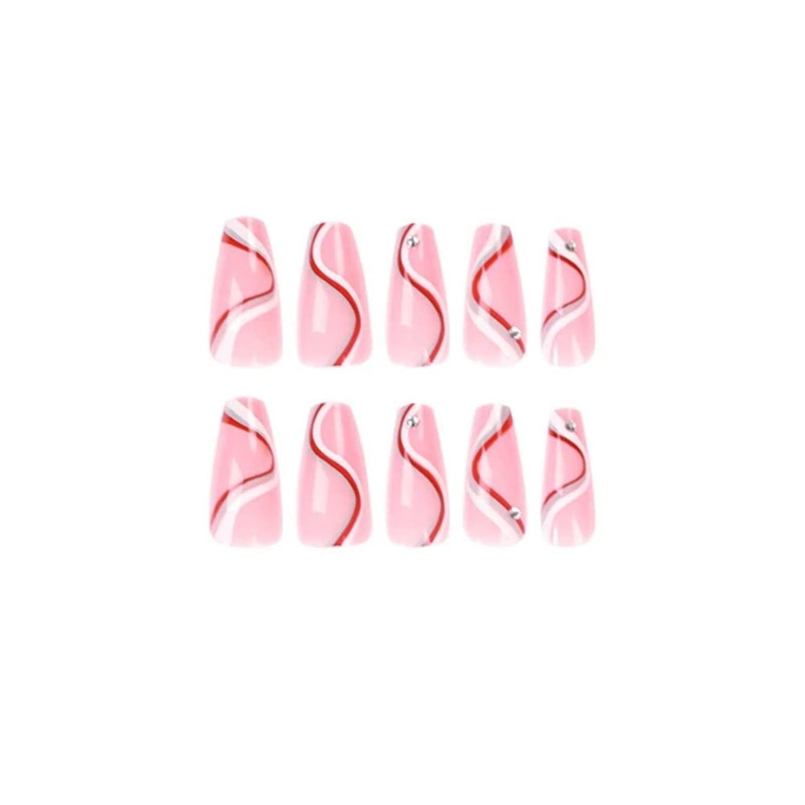 24 Stück weiße gewellte rosa falsche Nägel Französische Ballerina falsche Nägel Full Cover Nagelspitzen Press On Nails Künstliches Maniküre-Werkzeug für Nagelspitzen, DIY Falsche Nägel Nagelkunst
