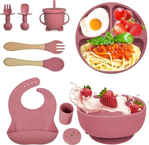 Opiniones de Venta de vajillas los mejores 5. 40 10 pzs Platos para Silicona, plato para nino con ventosas, Set Alimentación Complementaria, platos para nino silicon, Sin BPA, Fácil de Limpiar, Antideslizante, Seguros y...
