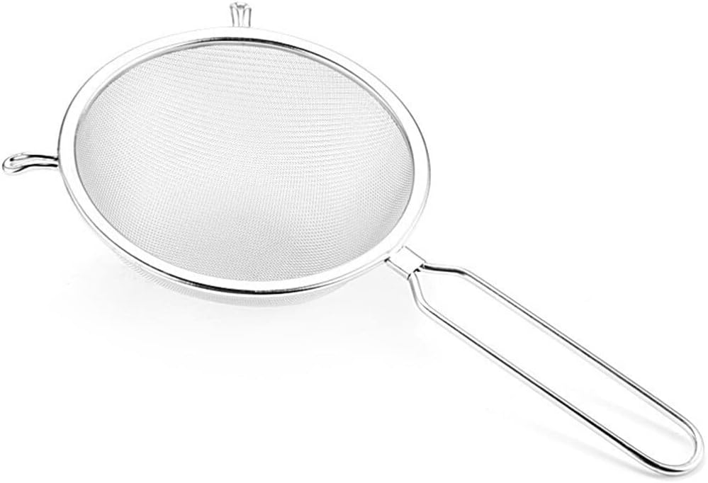 Stainless Steel Fine Mesh Strainer - 8-inch Kitchen Sieve for Noodles, Rice, and Baking - Silver Wire Sifter for Quinoa, Flour, and Juicing - 45x25x5cm Basket Size