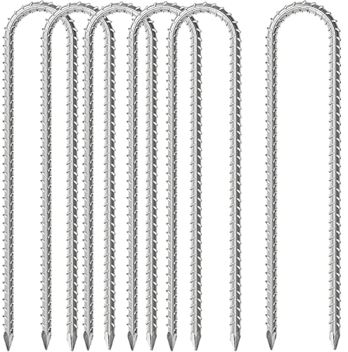KAHEIGN 6Pz Pioli per Trampolino, 30CM Pali a Terra Zincati Ancore Per Impieghi Gravosi Pali Di Tondo Per Cemento Armato A Forma Di U con Nervature Friction Grip per Tende Campeggio Tettoie Altalena
