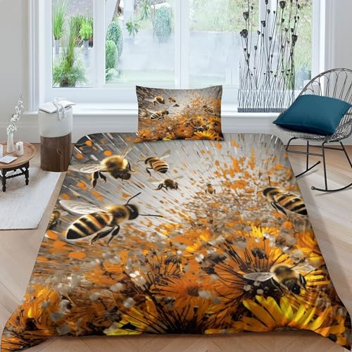 Housse de couette imprimé chrysanthème 3D microfibre avec zip 135x200 cm