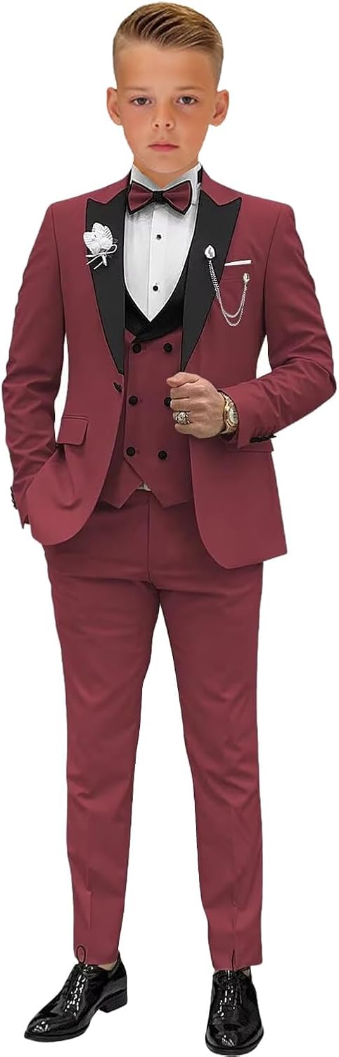 graceprom Tuxedo for Boys 3 Piece Suit Kid Slim Fit Double Breasted Suit for Boy Wedding Prom Tuxedo Vest Pants