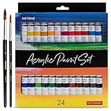 int!rend Acrylfarben Set - 24x Farben je 12 ml + 2 Pinsel - Acryl Farbe für Holz , Leinwand , Ton , Steine & Gips - Acrylfarbe für Modellbau und zum Basteln