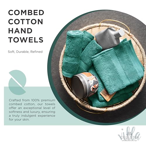 Image of Cotton Hand Towels Set of 2, 16 x 28, Oeko-TEX Certified, Quick Dry, Teal