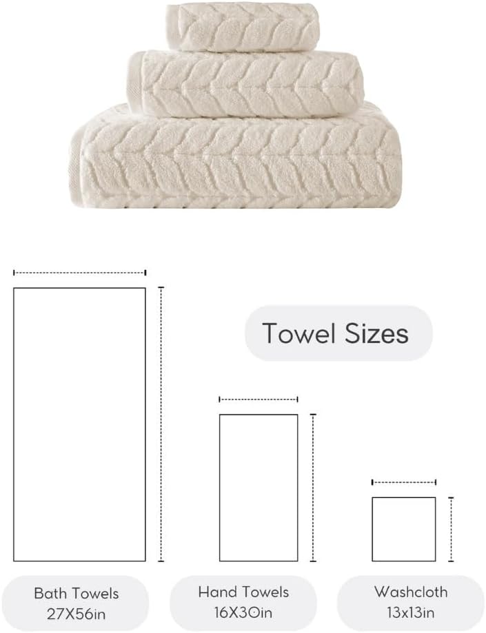 BAGNO MILANO Turkish Cotton Bath Towels, Hand Towels - Soft Plush Jacquard Collection Luxury Towels Set (Cream, Towel Set of 3)