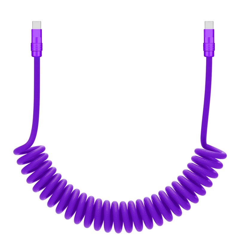 chubbycable Curly Chubby - Retractable Fast Charging Cable 240W Coiled Charger Cord for Car Durable USB-C Cable for Phones, Tablets and More, Purple+Purple, Type-C to Type-C, 1.3FT-2.3FT