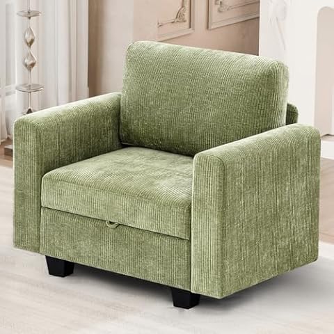 WACASA Oversized Armchair with Storage, Premium Velvet Stripe Mid Century Modern Accent Chair, Upholstered Comfy Chair Reading Accent Chairs Sofa Chairs for Bedroom Living Room, Green, Set of 1 Cover
