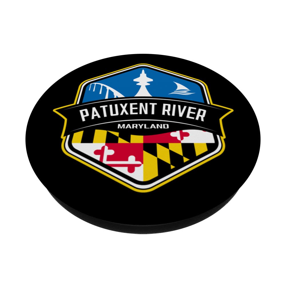Patuxent River Maryland Logo with MD Flag Design Souvenir PopSockets Adhesive PopGrip, Black - Image 2