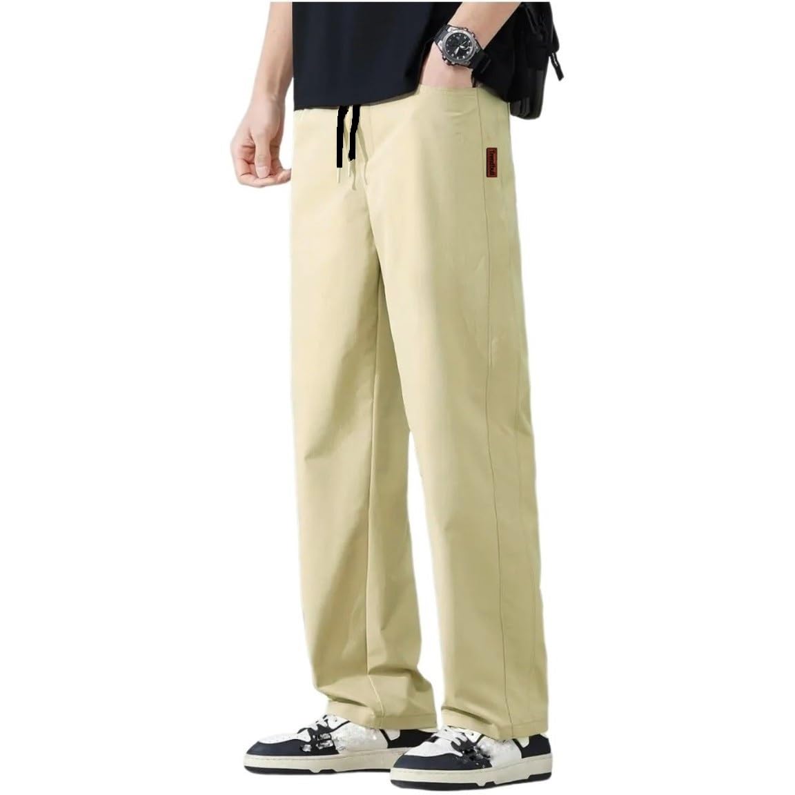 Men's Poly-Twill Relaxed-Fit Track Pants | Korean-Style Stretchable Trousers with Elastic Waist & Back Pocket | Quick-Dry Joggers for Casual Wear & Lounge-picture-29