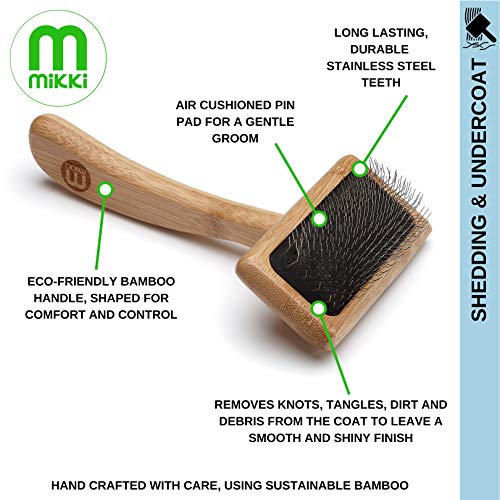 Mikki 6280031 Weiche Bambus-Zupfbürste mit Kugelköpfen für mittellanges/langes/lockiges Fell, Für Hunde und Katzen, Hergestellt aus nachhaltigem Bambus, Klein, S, 56 g