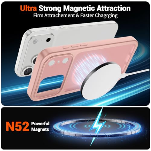 Image of SUPFINE Magnetic for iPhone 17 Pro Case Pink | (Compatible with MagSafe)(Military Grade Drop Protection)(Camera Protection)Translucent Matte Phone Cover