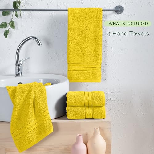 Image of Elegant Comfort Three Line Popcorn Towel Set for Bathroom 16 x 28 inches, Premium Hotel Quality 4-Pack Hand Towels, 100% Turkish Cotton, Soft and Durable, Quick Dry and Highly Absorbent, Yellow