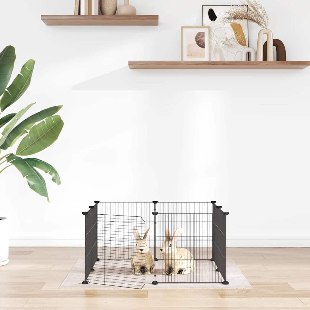 Gabbia per animali domestici a 8 pannelli con porta, in acciaio verniciato a polvere, 70 x 70 x 35 cm, recinto modulare per conigli e porcellini d'India, protezione sicura per balcone e