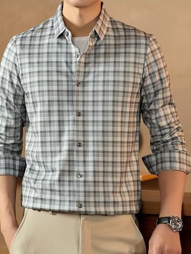 Image of Lymio Men Shirt | Checkered Button Down Shirt for Men | Slim Fit Casual & Semi-Formal Shirts for Man | Textured Long Sleeve | Office & Weekend Ready (Packs Also Available) (Small-Checks)
