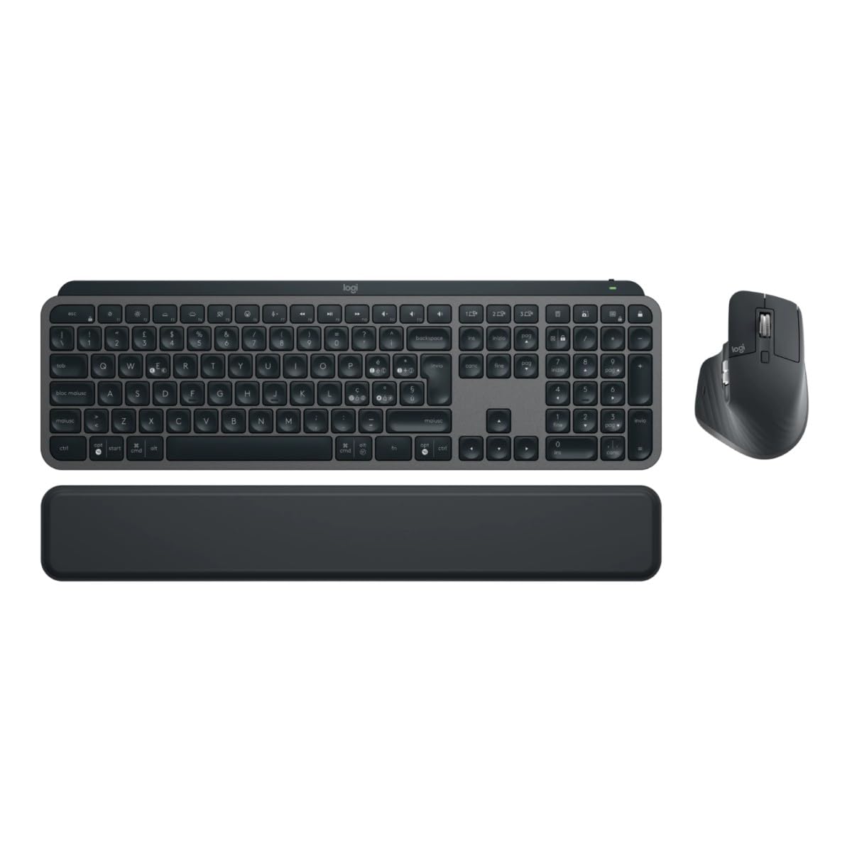 Logitech MX Keys S Combo, Teclado y Ratón Inalámbricos de Calidad con Apoyo, Iluminación, Desplazamiento Rápido, Bluetooth, USB C, para Windows/Linux/Chrome/Mac, Disposición QWERTY Portugués, Gris