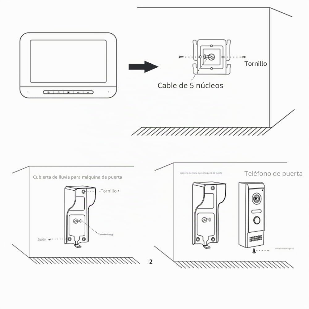 Timbre de video con visión nocturna de alta definición, audio bidireccional, video HD, IP64 resistente a la lluvia, monitor de 7 pulgadas, batería de gran capacidad, timbre de video con monitor