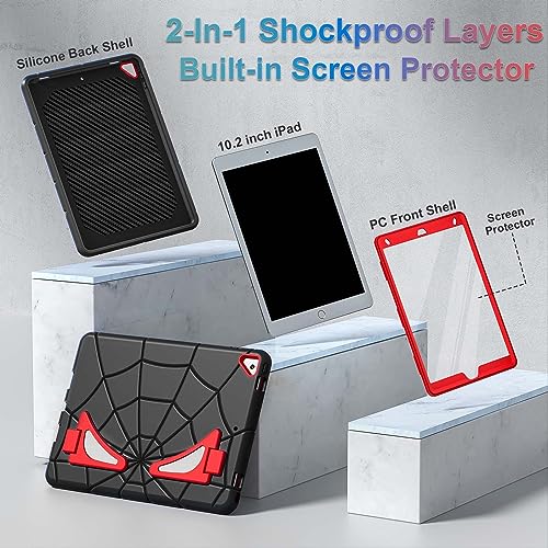 Image of Nitupai iPad Case for 9th /8th /7th Generation 10.2 inch With Screen Protector - Kids Cover for iPad 9 /8 /7, Black+Red