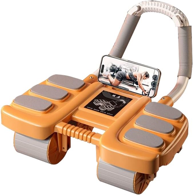 Rodillo de abdominales de varias ruedas con soporte de seis codos - Entrenador de fuerza de núcleo de 4 ruedas para entrenamiento en casa y