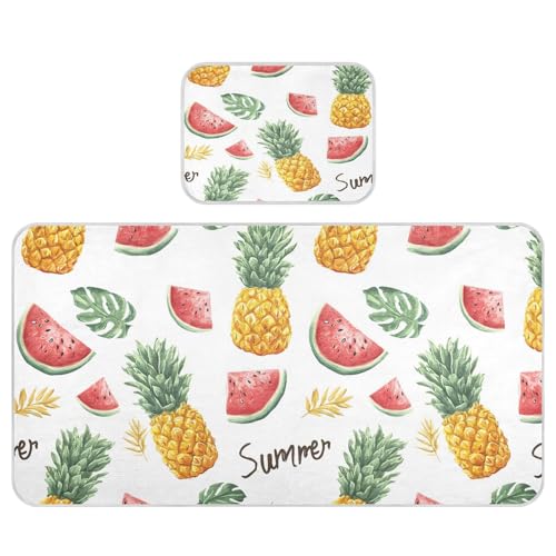 Bolaz Summer Sleeping Bed Pad, Watermelon Palm Leaves Pineapple Cooling Mattress Set Breathable Bed Mat Ice Silk Mat + Pillow Cover for Toddler Boys Girls