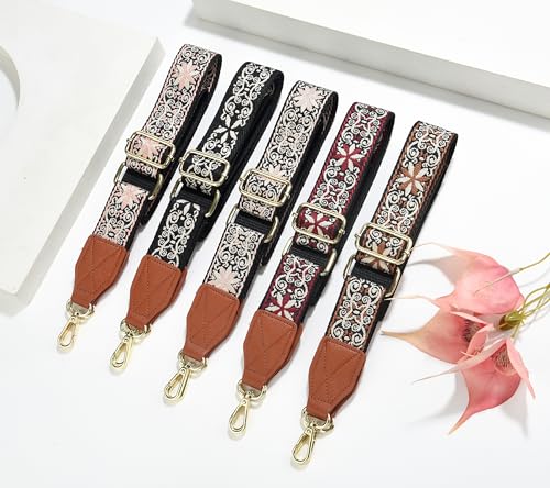 Image of Purse Strap,1.5 inch Leather End Shoulder Strap Adjustable Replacement,Retro Multi-Pattern Crossbody Bag Straps