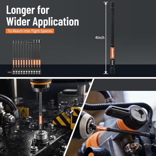 Image of GRENPRO 11-Piece Allen Wrench Drill Bit Set, Metric, 4-Inch Impact Hex Bits