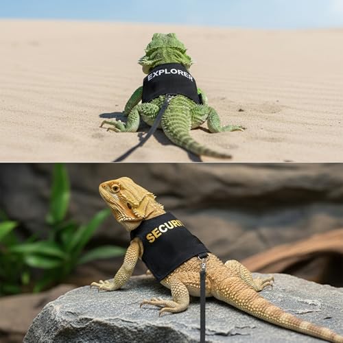Image of Premium 2-Pack Bearded Dragon Leash and Harness Set - Adjustable Costume and Clothes for Bearded Dragons | Secure Walking Gear with Fun and Stylish Designs