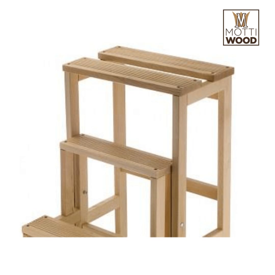 Taburete con escalera de madera de haya natural plegable, ahorra espacio, 3 peldaños