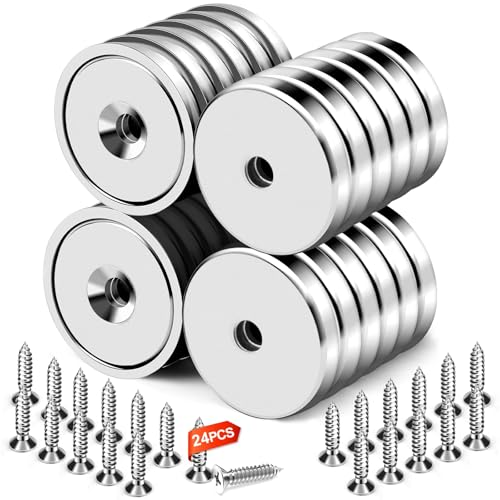 Image of DIYMAG Magnets with Countersunk Hole,0.98 Inch 60LBS 24 Pack | Heavy Duty Magnet Rare Earth Neodymium Strong Round Base Cup and Stainless Screws for Refrigerator,Office,Craft