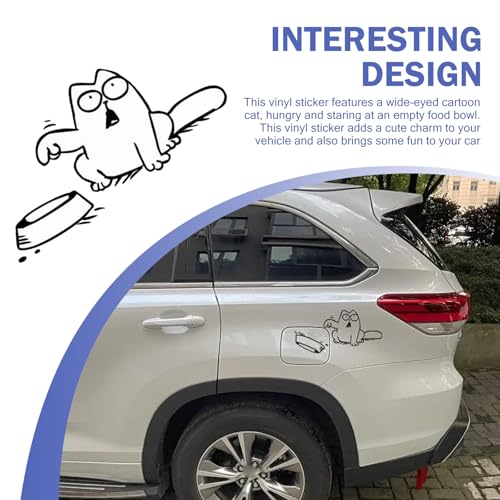 Image of Shakas Fuel Cap Sticker, Hungry Simmons Cat and Empty Bowl Cute Cartoon Decoration, Multi-function Car Window Tailgate Waterproof Self-adhesive Fun Decal, for Most Cars Trucks Laptops (Black #R)