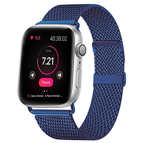 HILIMNY Compatible for Apple Watch Band 42mm 44mm, Stainless Steel Mesh Sport Wristband Loop with Adjustable Magnet Clasp for iWatch Series 1, 2, 3, 4, 5, Blue