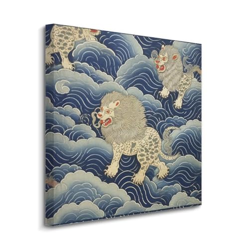 Toile tigre du Tibet bleu 40x40 cm moderne pour déco salon chic