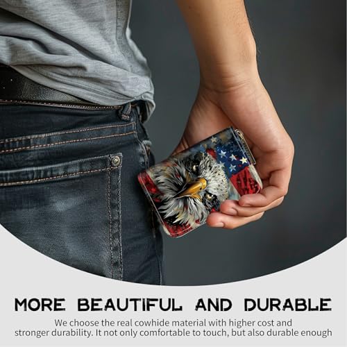 Image of Cute Credit Card Holder with Zipper, Eagle American Flag RFID-Blocking Card Case Small Wallet for Women Men, Multi-slot Card Organizer Case Travel Accordion Wallet