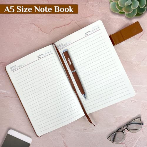 Image of Giftana Personalized Jute Diary with Pen Gift Set, 2 in 1 Customized Pen with Notebook Planner and Organiser Office A5 Diary, New Year Corporate Gifts for Employee (Brown)