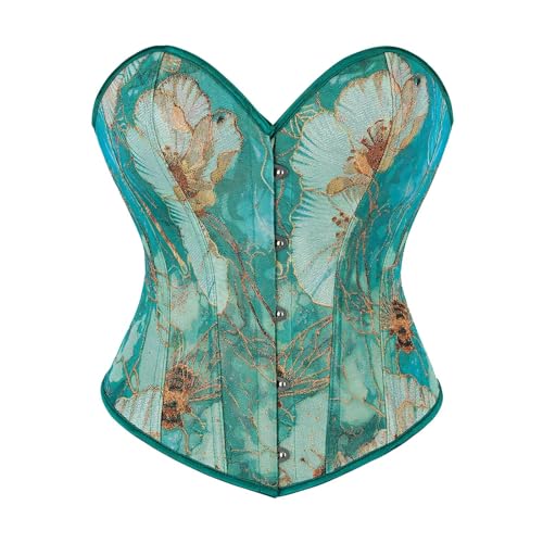 YONABTF Sexy Korsett-Top für Damen, Renaissance-Blumen-Bustier, Überbrust, trägerlos, Dessous, offener Rücken, Schnürung, Shapewear, Grün ,...
